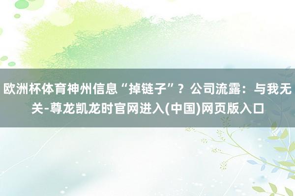 欧洲杯体育神州信息“掉链子”？公司流露：与我无关-尊龙凯龙时官网进入(中国)网页版入口
