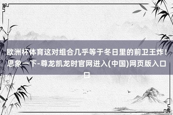 欧洲杯体育这对组合几乎等于冬日里的前卫王炸！思象一下-尊龙凯龙时官网进入(中国)网页版入口